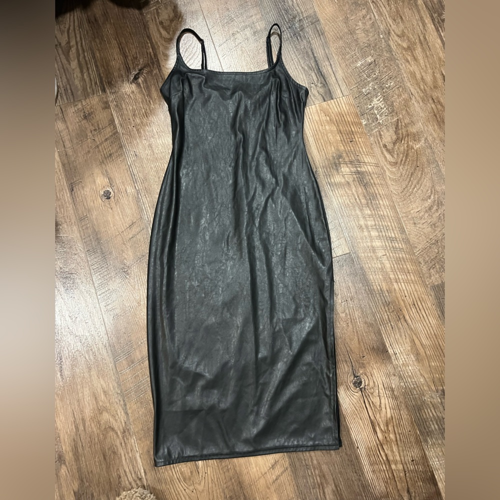 Target Black Faux Leather Midi Slip Dress